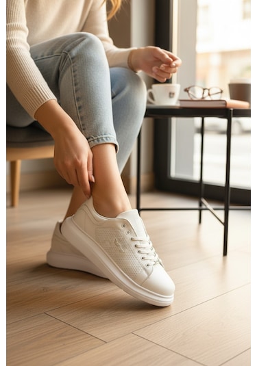 Enoch Kadın Platform Tabanlı Sneaker Nefes Alan Delikli Günlük Ayakkabı Beyaz