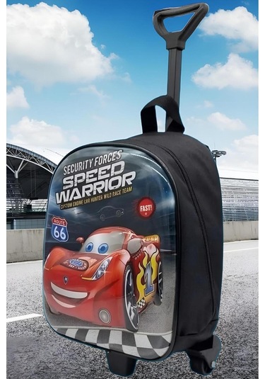 Tezzgelsin Anaokulu Çocuk Action Cars Yarış Araba 5d Baskılı Çekçekli Tekerli Kreş Okul Çantası Sırt Çantası Kirmizi