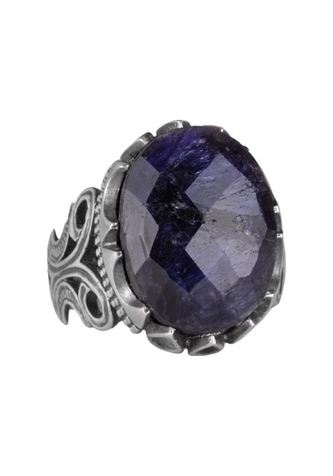 925 Ayar Gümüş Erkek Yüzük - Farklı Yaratılmış Taş Seçenekleri İle Siyah Safir Yaratılmış Taş Gümüş