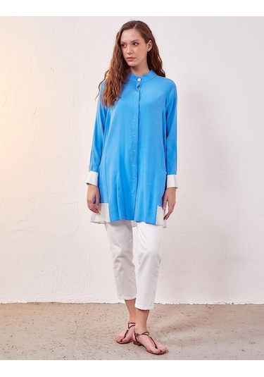 Patı Gizli Hakim Yaka Tunik-gök Mavi Gök Mavi