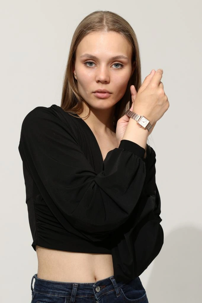 Minimal Kare Rose Kasa Rose Gümüş Kordon Kadın Kol Saati Rose Gold