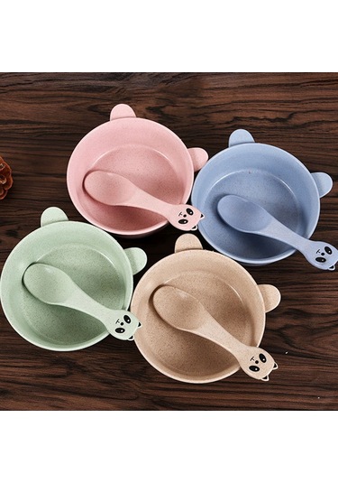 Sones Balcherlam Baby Buğday Sapı Malzemeler Kaseler + Kaşık Seti, Rastgele Renk Teslimatı