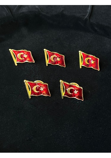 Türk Bayraklı Yaka Rozeti 5'li Altın
