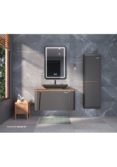 Shower Grande 100 Cm Antrasit Gri Banyo Dolabı Antrasit - Gri