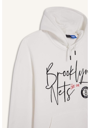 DeFactoFit NBA Brooklyn Nets Oversize Geniş Kalıp Kapüşonlu Kalın Sweatshirt D8513AX25SPER105