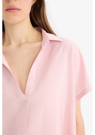 DeFacto Comfort Fit Gömlek Yaka Basic Düz Kısa Kollu Bluz E5989AX25SPPN130