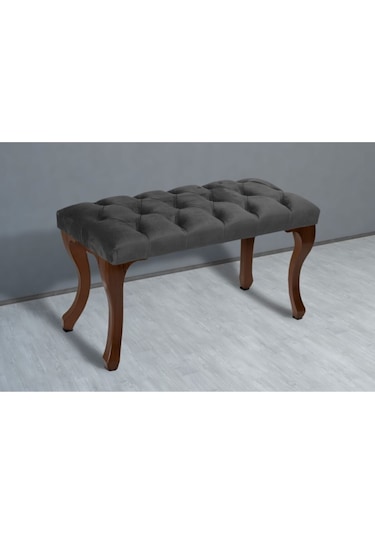 Gazzini Classic Chester Model Kapitoneli Puf- Ceviz Ayak, Gri Kumaş