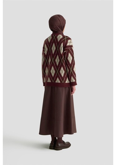 Armine Baklava Desenli Kazak 25kd6004 Bordo Bordo