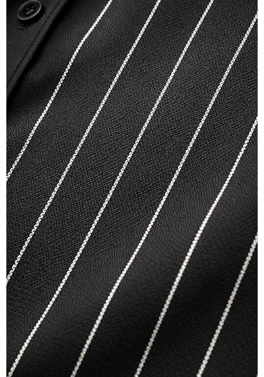 Classics Men Jet Polo Uzun Kol Slim Fit Erkek Çizgili Gömlek - 7574 Siyah