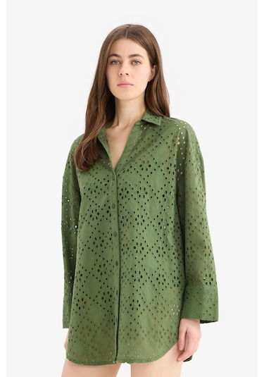 Defacto Regular Fit Pamuklu Brode Plaj Gömleği-fall İn Love C0506ax25smgn775 Yeşil