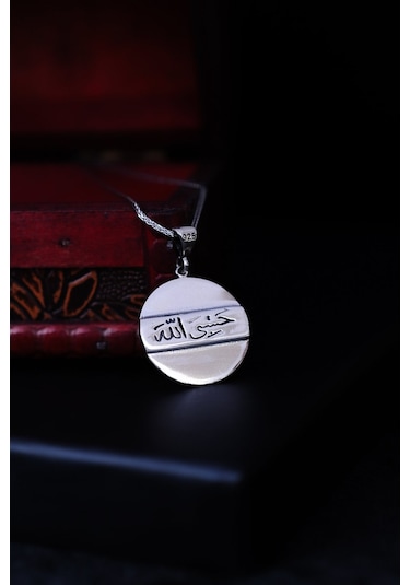 Encili Silver 925 Ayar Gümüş Özel Tasarım Hasbiyallah Yazılı Erkek Kolye Gümüş
