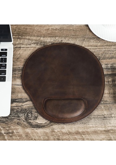 El Yapımı Crazy Horse Deri Kavisli Mouse Pad Rahat Bilek Desteği Oval Mouse Pad, Kaymaz Ve Dayanıklı, Çirkin El Dikişli