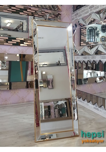 Ayna Çerçeveli Model Altın Renk Ayaklı Boy Aynası Altın