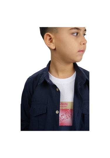 Gömlek , Pantolon , T-shirt 3parça Erkek Çocuk Takım Mnk1754 Lacivert