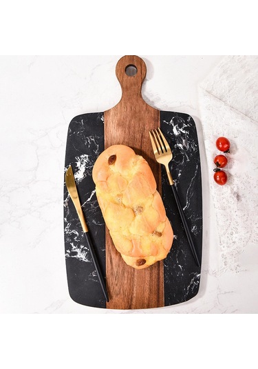 Suntek Kesme Tahtası Ahşap Mermer Barbekü Servis Çok Amaçlı Siyah