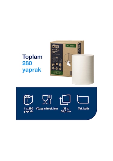 Tork 530137 Ağır Kir Temizlik Bezi Tek Katlı 1 Rulo X 280 Yaprak