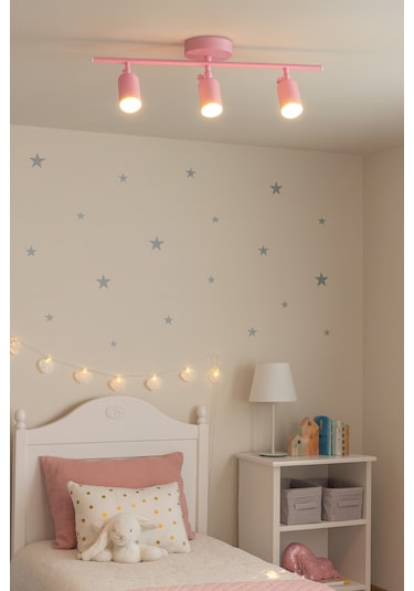 Spoti 3'lü Pembe Renk Gün Işığı Modern Tasarım Salon - Mutfak - Banyo Spot Ledli Sıralı Avize Pembe