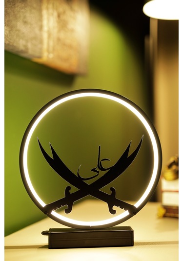Zülfikar Kılıcı Metal Led Masa Lambası Çift Ve Ali Yazılı Dekoratif Işıklı Gece Lambası Zulfıkar