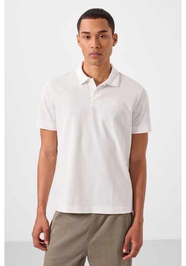 Tommylife Tommy Life Ekru Basic Logolu Standart Kalıp Triko Polo Yaka Erkek T-shirt - 87748 Ekru