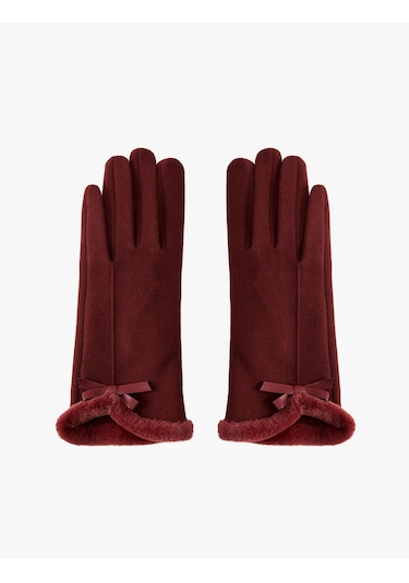 Koton Kurdeleli Suni Kürk Detaylı Eldiven Bordo 6wak50028aa Bordo