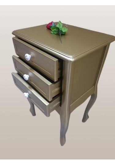 Komodin Model 90529 3çekmeceli Kayın Lükens Ayak Gold Renk Porselen Kulp El Yapım