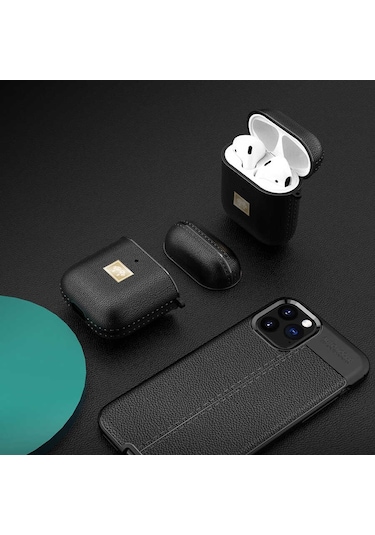 Wlons Airpods Uyumlu Kılıf Deri Görünümlü Wlons Askılı Koruma Kılıfı Airpods Uyumlu Kılıf Deri Görünümlü Wlons Askılı Koruma Kılıfı Siyah