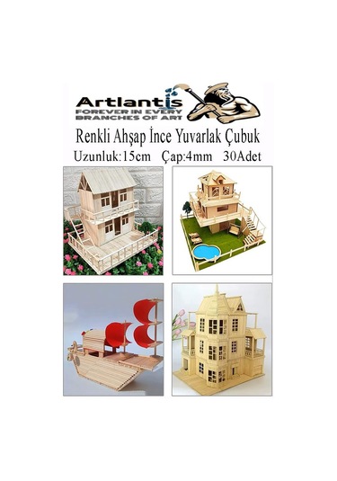 Renkli İnce Ahşap Yuvarlak Çubuk 15 Cm 30 Lu 1 Paket Okul Öncesi Sınıf Tasarım Etkinlik Hobi