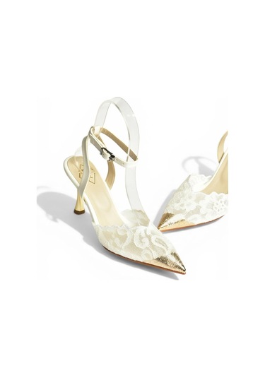 Fox Shoes Y752082806 Beyaz Dantel İnce Topuklu Kadın Ayakkabı