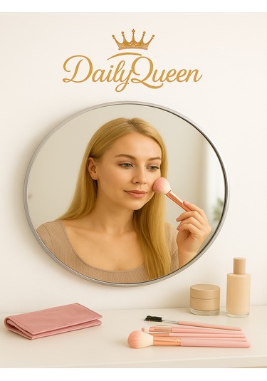 Daily Queen 7 Parça Makyaj Fırça Seti Penbe Deri Çantalı Lüx Ve Kaliteli