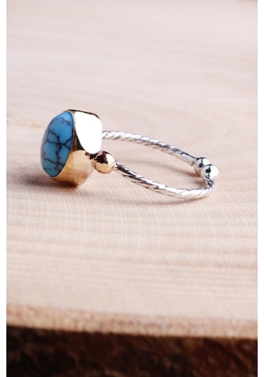 Omar Silver Kadın Gümüş Turkuaz Firuze Taşlı Elişi 925 Ayar Gümüş