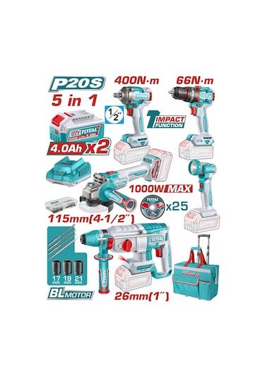 Total TCKLI20592E Avantaj 5'li Set - Darbeli Matkap + Taşlama + Kırıcı Delici