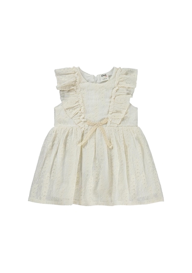 Civil Baby Dantel Bel Fiyonklu 6-18 Ay Elbise - Ekru