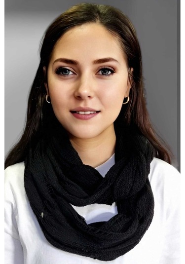 Tezzgelsin Kadın Çift Dolama Triko Örgü Boyunluk Siyah