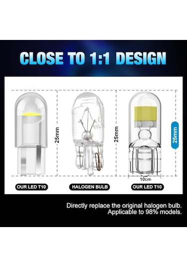 2 Adet Yeni T10 Led Ampul W5w Safir Cob Sürücüsüz Led Kama Ampul 168 194 Led 5w5 Araç İç Dome Süper Parlak 12 V Işık 6000 K Light Blue
