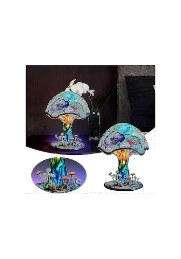 Mantar Şekilli Oturma Odası İçin Dekoratif Vitray Lamba Renk 5 Diğer