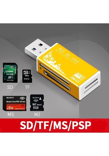 Novahub Alaşım Kart Okuyucu 4 Bağlantı Noktalı Usb 2.0 Mikro Sd Tf M2 Ms Pro Duo Mmc Gümüş