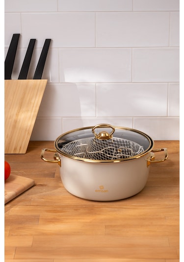 Emsan Retro Emaye Kızartma Tenceresi Bej