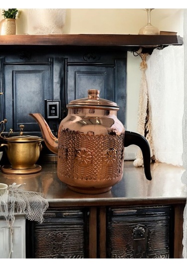 Bakır Çekiç Dövme Kahveci Demlik