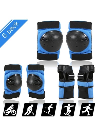 Spor İçin Mavi S Bedenli 6 Parça Tam Koruma Seti: Diz, Dirsek Ve Bilek Koruyucuları Mavi Mavi