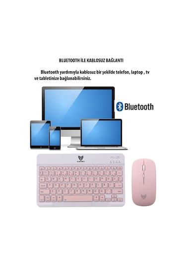 Blueforce Km-33 Wireless Bluetooth Kablosuz Klavye Mouse Set Pembe Optik