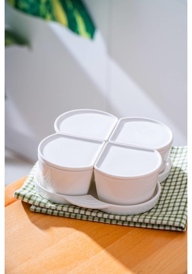 Pure Line 4 Lü Tepsili Kahvaltılık Seti Beyaz