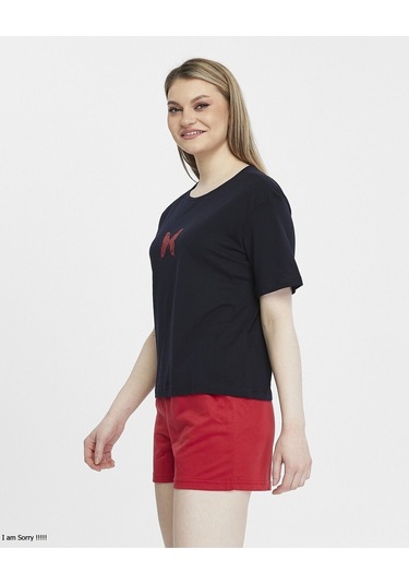 Bella Dossi Pamuklu Kısa Kollu Baskılı Kadın Şortlu Yazlık Pijama Takımı Siyah