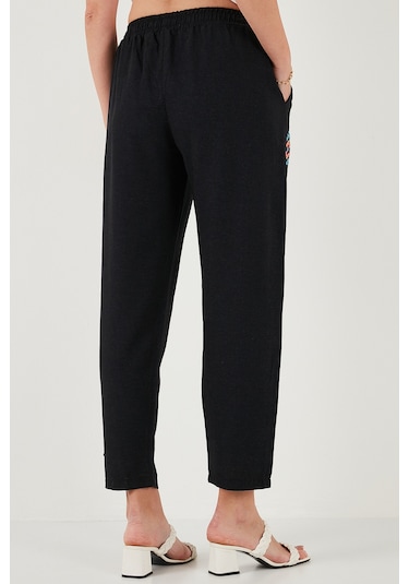 Lela Bohem Işlemeli Keten Ve Pamuk Karışımlı Şalvar Bayan Pantolon 5865050 Siyah