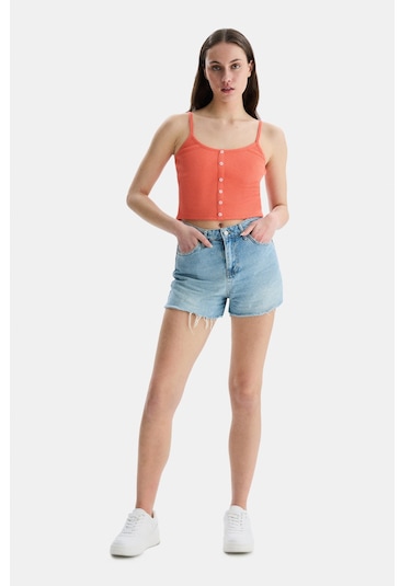 Ucla Rhodes Pembe Askılı Nakışlı Kadın Crop Pembe