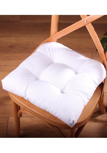 Altınpamuk Altınpamuk Lüx Pofidik Beyaz Sandalye Minderi Özel Dikişli Bağcık