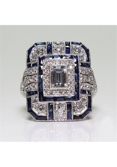 Luxury Square Women Crystal Zircon Engagement Ring, Ring Size:8 Blue Çok Renkli