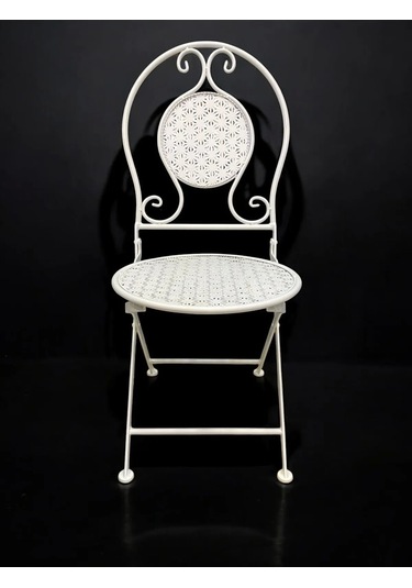 Ferforje Metal Açılır Katlanır Sandalye Bahçe Balkon Mutfak Sandalyesi Beyaz 1 Adet Beyaz