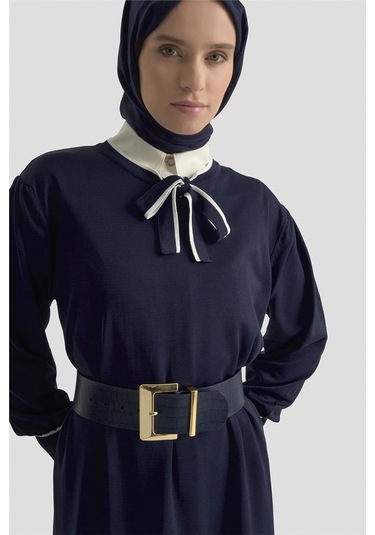 Armine Fularlı Triko Elbise 25ktd955 Lacivert Lacivert