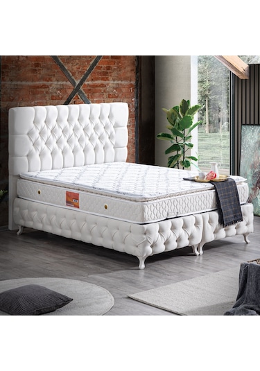 Setaymobilya Baza, Cappy Krem Mdf Baza + Başlık + Real Pedli Yatak
