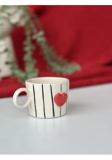 1 Adet Çizgili Kalp Mug Çok Renk